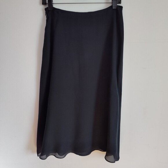 Ladies SZ 6 Jones New York Black Cascade Ruffle Faux Wrap Silk Skirt - Picture 2 of 4